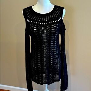 Jessica Simpson cold shoulder crocheted/mesh/sweater top